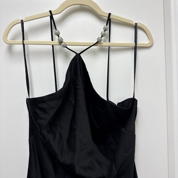 Betsy & Adam Size 10 Black Pavé-Bead Rhinestone Satin Halter Ball Gown Dress NWT - Picture 6 of 14